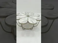 Living Room Stainless Steel Round Certral Coffee Table  With Brushed Gold Satin Finish Natural Marble Top Metal Legs