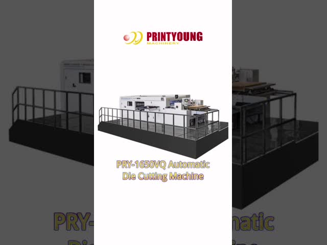 PRY-1650V Fully Automatic 0.25mm Accuracy Corrugated Paper Board Flatbed Die Cutting Machine video