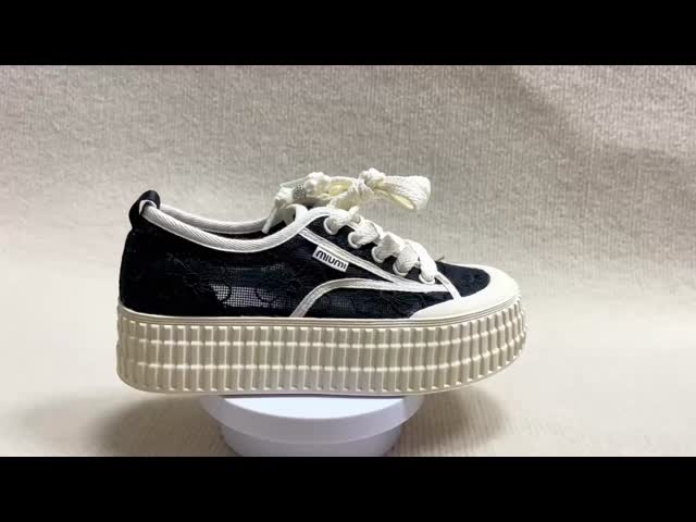 Women lace canvas shoes with thick sole and hollow breathable fisherman