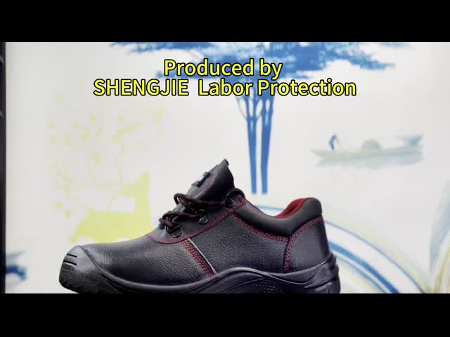 Взвешенная коровая кожа PU подошва черная обувь Шнурки закрытие Безопасные ботинки для рабочих видео