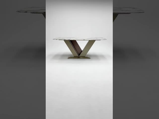 Чищеный серый мраморный обеденный стол Розовое золото Металлический прямоугольный дворовый стол видео