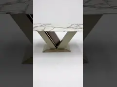 Чищеный серый мраморный обеденный стол Розовое золото Металлический прямоугольный дворовый стол video