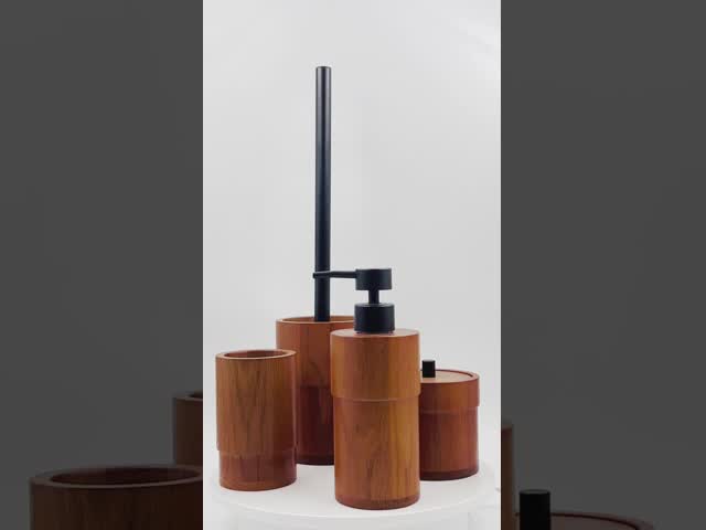 Acessórios do balcão de banho Brown OAK Conjunto de forma redonda Dispensador de sabão de bomba preto