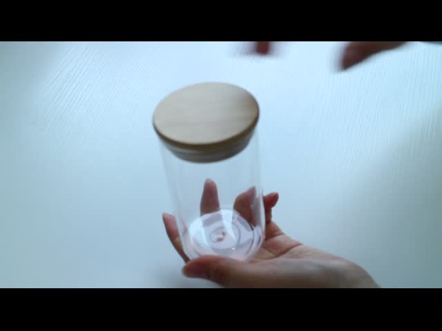 16oz Wooden Lid Glass Jar Clear Herb Storage Jar Suction High Borosilicate Glass