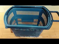 Голубая пластиковая ходя по магазинам корзина супермаркета корзин 60L вагонетки с колесами video