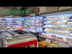 Большое многоэтажное холодильное оборудование фрукты открытый дисплейный охладитель для бутылочных напитков video