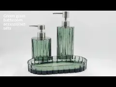 China Elegant Design Glass Bathroom Accessories Set with Diamond Pattern and Green Color in Round Shape supplier