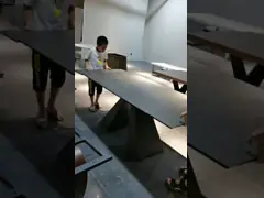 Черный прямоугольный керамический расширительный обеденный стол, Мраморная металлическая основа обеденный стол video