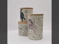 Керамическая герметичная банка для кофе ручная труба Реактивная глазурь Океанский стиль Керамическая банка с бамбуковой крышкой video