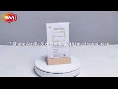 Буковое дерево Деревянная основа форма T Прозрачный акриловый знак держатель свадебное меню Карточка дисплей video