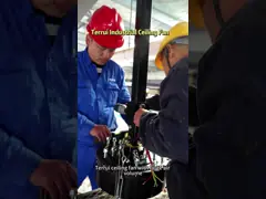 IP55 Промышленный потолочный вентилятор с бесшовным двигателем постоянного тока 1500w Мощность 55р/мин Скорость вращения video