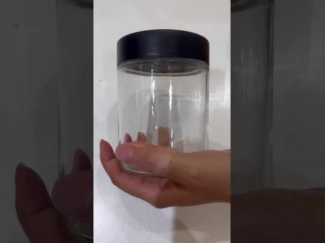 10 Oz Child Resistant Glass Jar Matte Black Jar With Black Plastic Screw Lid