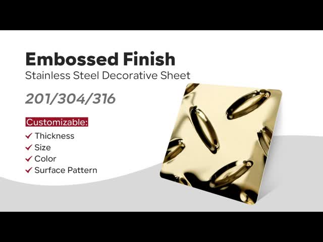 201 304 Golden Color Coated 3MM 2MM Stamping Embossed Surface Anti Slip Stainless Steel Checkered Plate