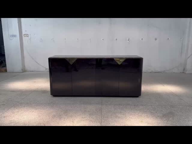 Brushed Gold Wooden Sideboard Cabinet Oak Dark Wood Buffet Cabinet Black