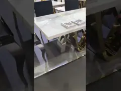 Роскошный индивидуальный столик из нержавеющей стали Пьедестал фальшивый мраморный обеденный стол для домашнего и коммерческого использования video