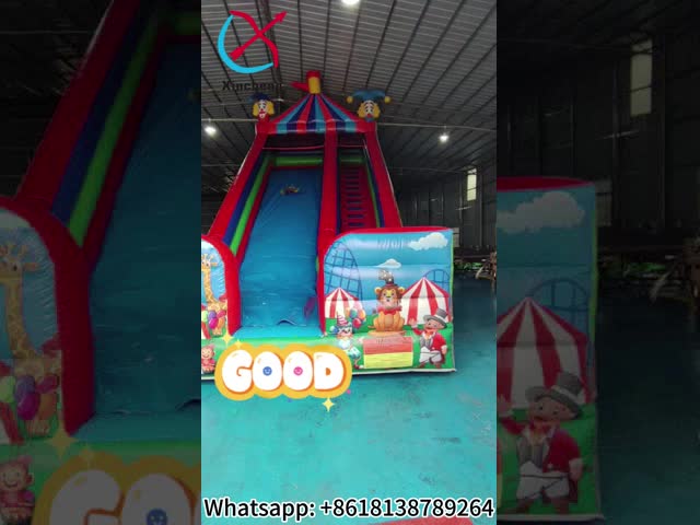 Коммерческая цифровая печать надувные большие слайды клоун цирк печать надувные слайды замок для открытого воздуха для детей видео