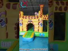 Commercieel opblaasbare tuincombo dierentuin giraffe opblaasbare springhuis met glijbaan grappig springkasteel