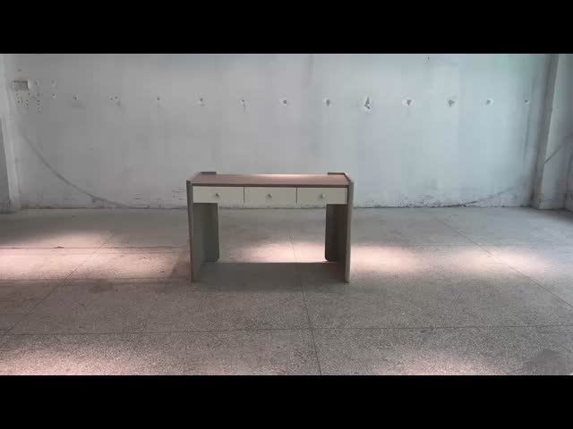 Iron Leg Solid Oak Writing Table Lacquer Finish Wooden Office Table