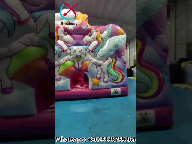 新しいデザイン デジタル印刷 吹き飛ばし式 スライド付き ブランスハウス ユニコーン 吹き飛ばし式 ジャンプ城 子供向け