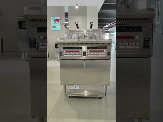 28.6кВ двойной резервуар большой емкости цифровой компьютерная панель электрические и газовые чипы открытый Fryer Machine видео