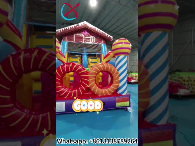 Commercial PVC Inflatable Obstacle Courses Candy Theme Outdoor Jumping Castle
