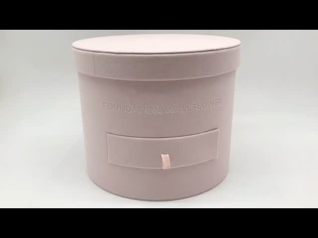 カスタムオーダー ローザーと丸いデザインのピンクシリンダーベルベットボックスパッケージング