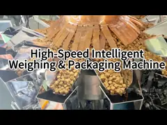 Автоматическая картофельная чипсы закуски Вертикальная упаковочная машина высокая скорость 120BPM Интеллектуальная взвешивающая и упаковочная машина video