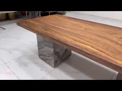 Ceramic Wood Glass Top Dining Table with Marble Base