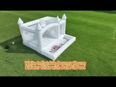 Comercial Blanco Inflable Bounce Castle House Niños tobogán acuático con agujero de bolas video