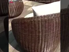 Гостиница Наружный свет Роскошный эллипс PE Раттан диванный набор Дворник Садовый водонепроницаемая металлическая мебель video