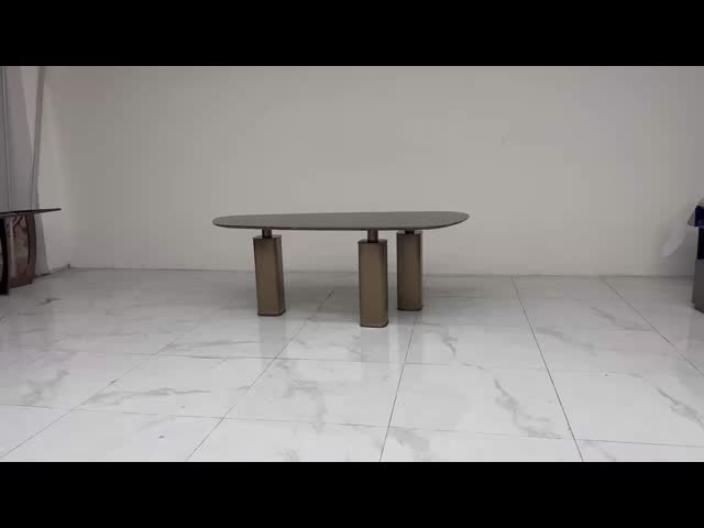 Customized Ceramic Top Dining Table With Stainless Steel Base Bronze Finish