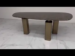 Customized Ceramic Top Dining Table With Stainless Steel Base Bronze Finish