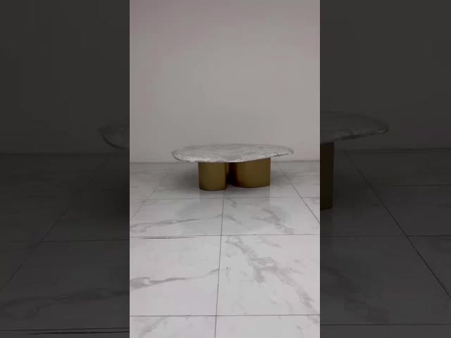 Delicate Brushed Gold Stainless Steel Coffee Tea Table With Marble Table Top