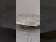 Delicate Brushed Gold Stainless Steel Coffee Tea Table With Marble Table Top