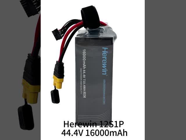 16000mAh 12S 44.4V 25C LiPo Pouch Cell Battery Herewin Батарея беспилотных летательных аппаратов видео