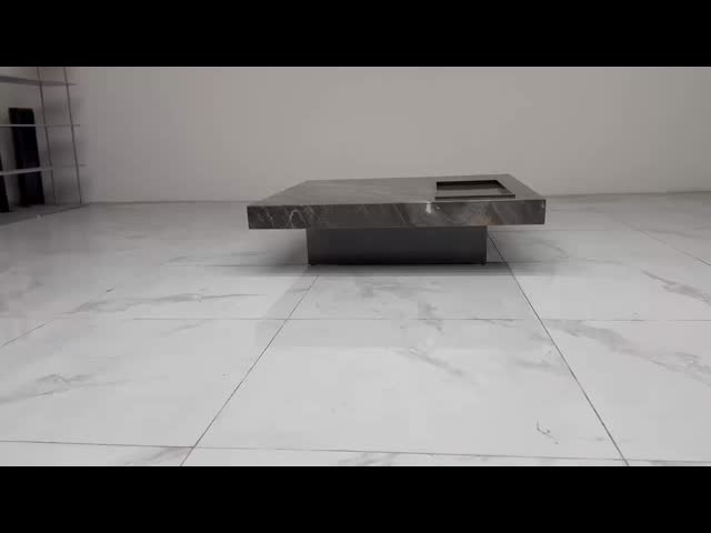 Natural Marble Top Square Coffee Table With Matte Black Legs Home Use