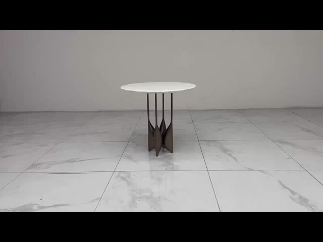 Гостиная Маленький круглый столик из нержавеющей стали Боковой стол с расчесываемым золотом Матт Черный натуральный мрамор верхний металлический нож видео