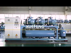 Высокопроизводительная мультикомпрессорная винтовая система охлаждения Конденсационный блок с высокопроизводительным компрессорным стеллажем для холодных станций video