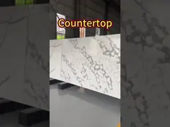 Полированный искусственный кварцевый каменный столешничный стол Вавилонский серый кварцевый OEM video