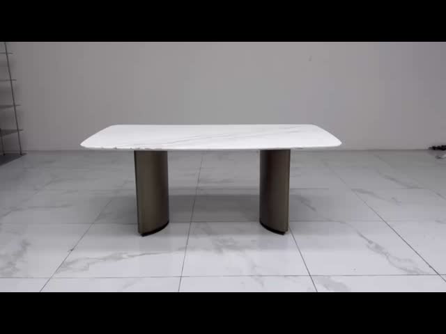 Contemporary Marble Dining Tables With Marble Top Stainless Steel Base Home Use