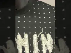 Custom Streetwear Rhinestone Cropped T Shirt Distressed Embroidery Patched For Men