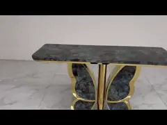 Stainless Steel Console Table Wall Table With Shiny Bright Natural Marble Top Metal Base Living Room Use