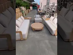 High End Nordic Garden Teak Sofa Lounge Chairs Set For Outdoor Villa Resort Furniture