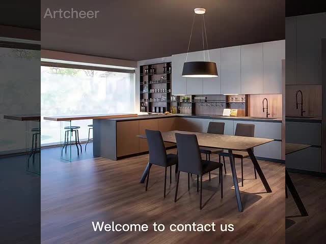 Modern Style Island u kitchen cabinets E0 Grade Wood Veneer and High Gloss Lacquered Door Panels