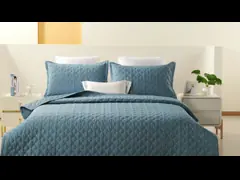 100% Cotton Blue Quilt Set Solid King Size Comforter Set Breathable