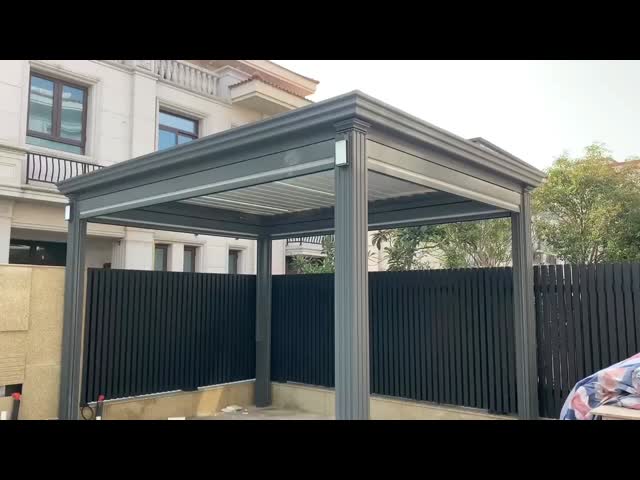 Jardim de alumínio controlado remotamente Pergola à prova de água e vento Gazebo ao ar livre