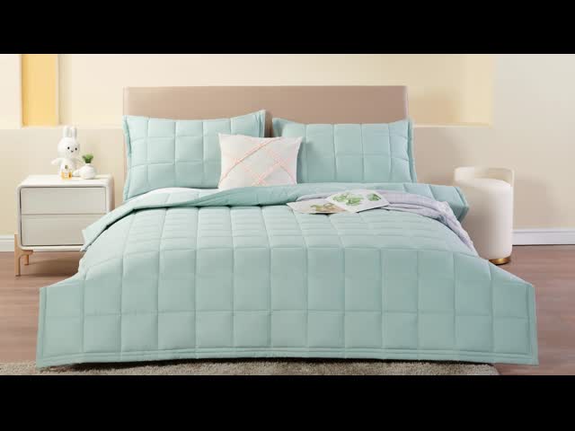 Breathable Cotton Quilt Set OEKO-TEX Light Green Quilt Cover Set OEM