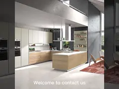 Современный индивидуальный кухонный шкаф в форме буквы U Белый фанера дверь с кварцевым камнем столешницы video