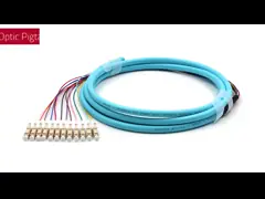 LC UPC 12 Cores PVC Bundle Fan Out Fiber Optic Pigtail Multimode OM3 Aqua Jacket