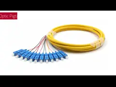 SC UPC 12 Cores PVC Bundle Fan Out Fiber Cable Pigtail Single Mode OS2 Yellow Jacket